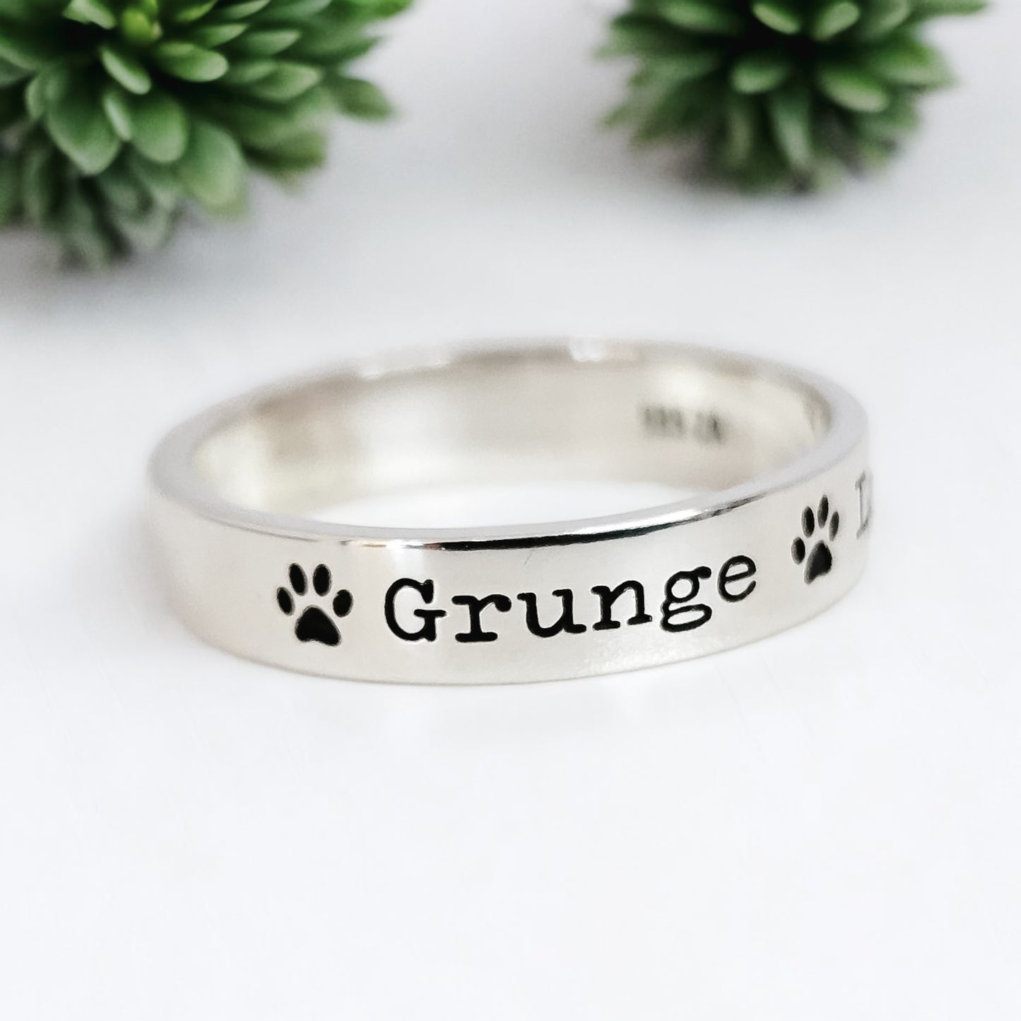 Name ring - Typewriter Font - Silver