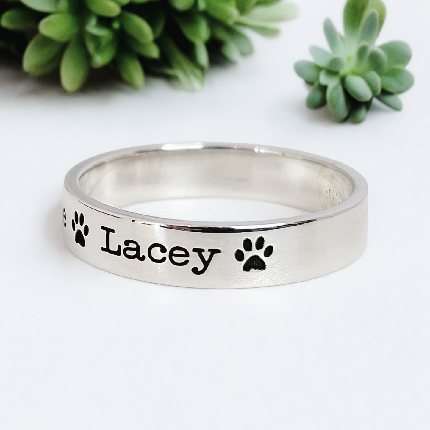 Name ring - Typewriter Font - Silver