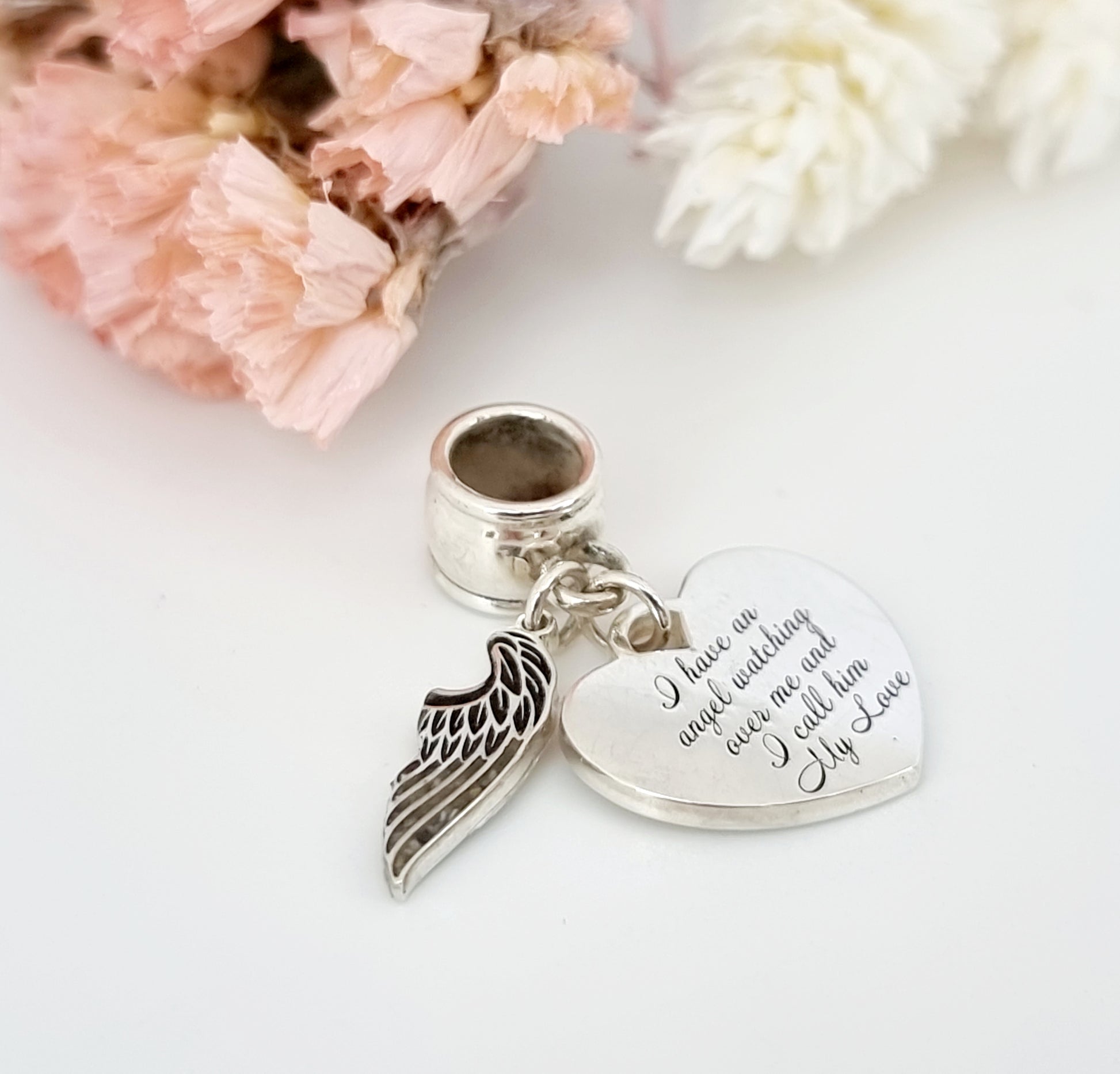 "I have an angel watching over me" - Heart shaped pendant/charm